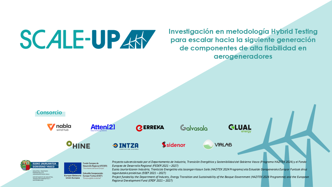 SCALE-UP project image led by Nabla Wind Hub to develop Hybrid Testing methodologies for high-reliability wind turbine components.